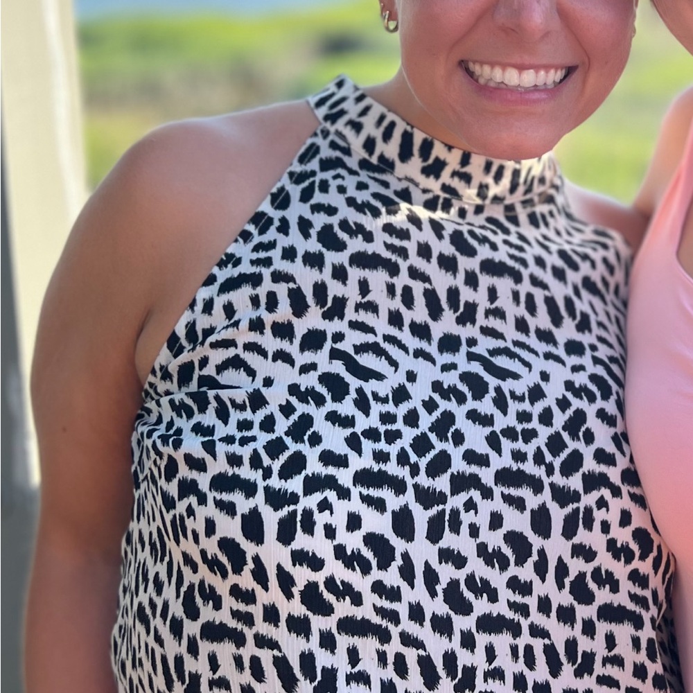 Black and Cream Leopard Print Halter Top